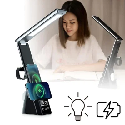 Stație de încărcare a telefonului de birou 3 în 1 cu lampă și ceas cu alarmă TABLECHARGE®