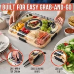 Tavă din bambus cu 6 compartimente și capac - TRAYLUXE®